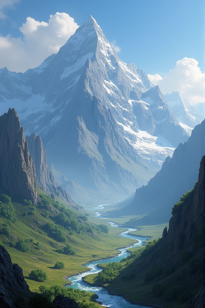 The surface of the earth with towering mountains.