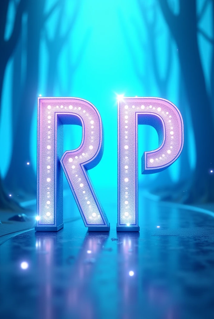Make a 700 x 700 image with a light blue animated setting and the letters RP centered and large with legendary lettering, do it like an advertising poster