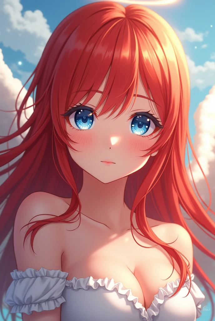 Beautiful Angel girl anime, Red hair, eye blue , Cute,
