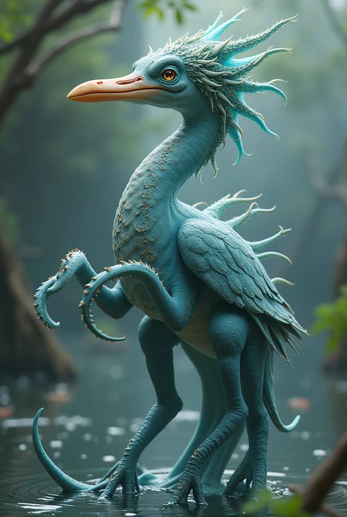 Fantastic animal created with the combination of an octopus, heron and platypus