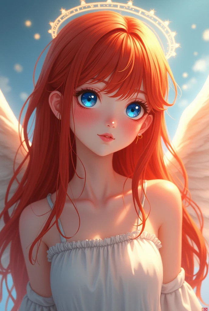 Beautiful Angel girl anime, Red hair, eye blue , Cute,  Very beautiful Angel 