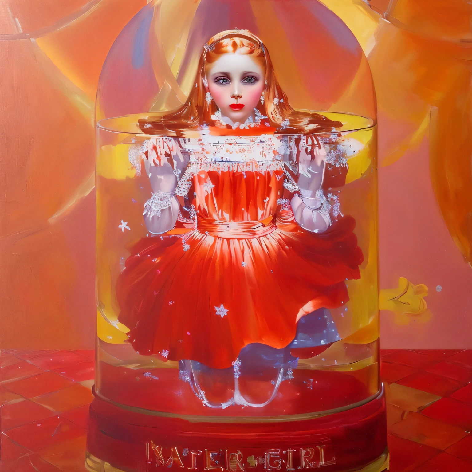 painting of a girl in a dress in a glass jar, inspired by Victor Nizovtsev, inspired by Mark Ryden, style of mark ryden, mark ryden in the style of, by Mark Ryden, mark ryden style, inspired by James C. Christensen, magical realism bizarre art, mark ryden highly detailed, by Barbara Balmer