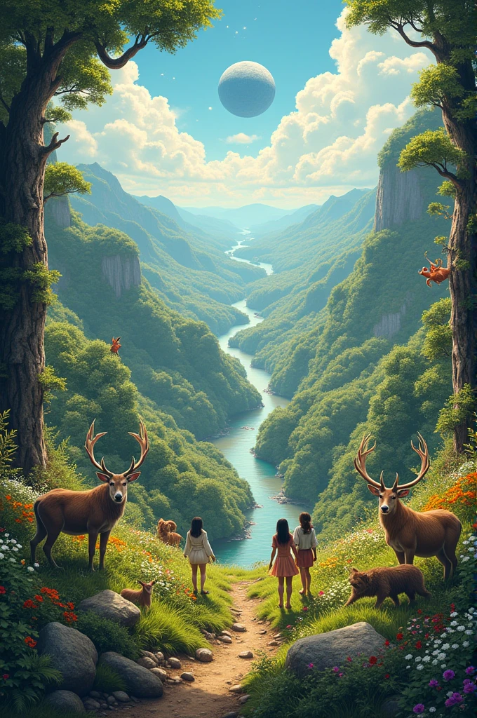 Earth filled with various forms of life, including humans, animal, and plants.
