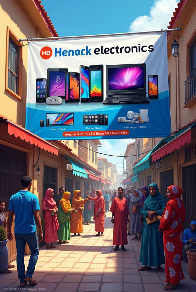 Henock Electronics seller home &
'Henock Electronics' banner ,
Show mobile, tv, television, flash disk, memory, and others in the banner and market
3 small photo under home non faith ethiopia people coloured