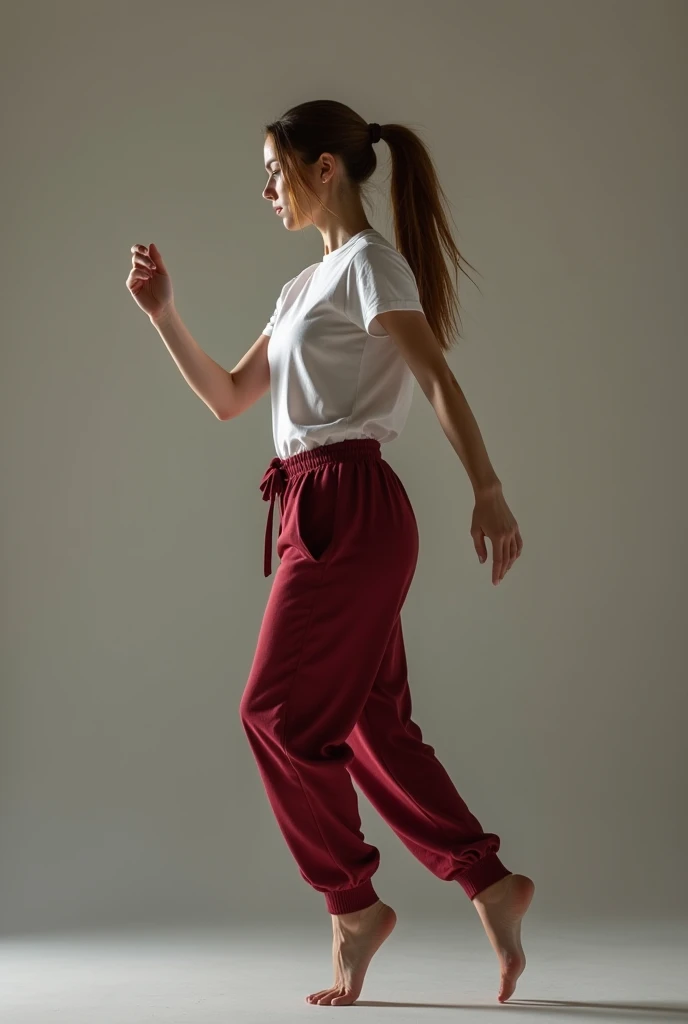 long hair ponytail woman wearing t-shirt and pant dancing full length show face dancing