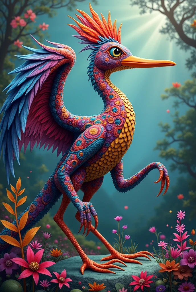 Alebrije created with the combination of an octopus, a heron and a platypus