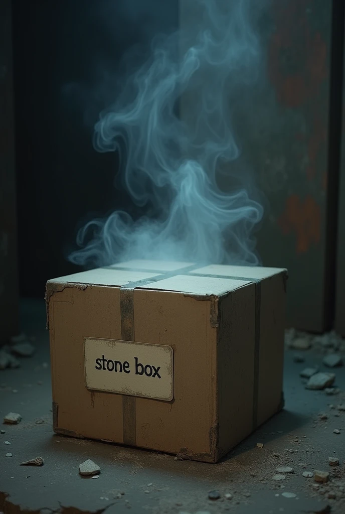 une boite en carton appellee « stone box » avec de la fumée qui sort