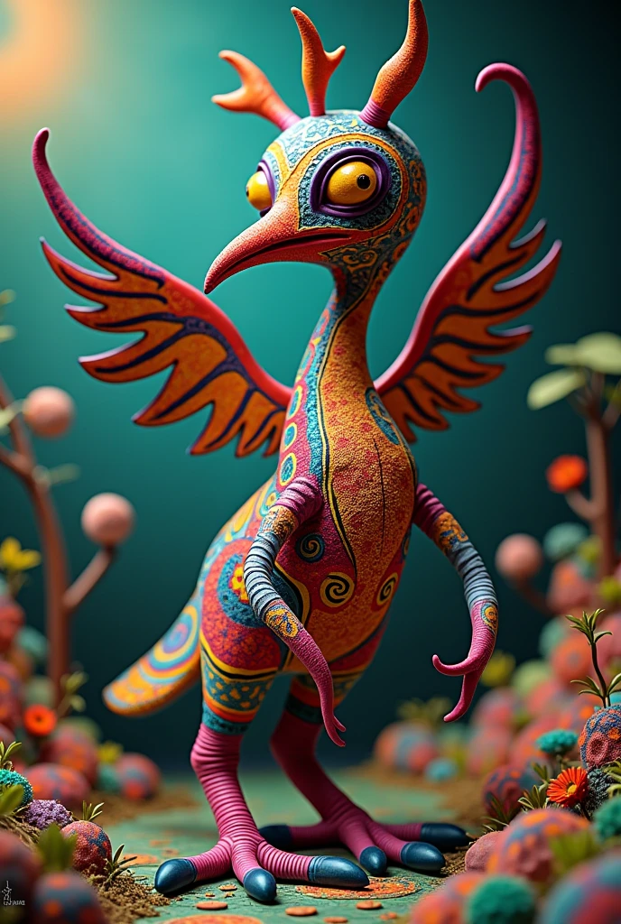 Alebrije created with the combination of an octopus, a heron and a platypus