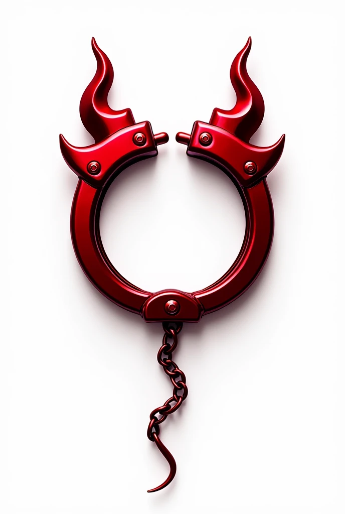 (logo design) sexy evil logo, a sexual striking red handcuff, adorned with demon horns and a sinuous chain tail extending from the base, dynamic and bold, emphasizing a dark theme, glossy finish, high-resolution, creating an impression of sexuality and power. White background.