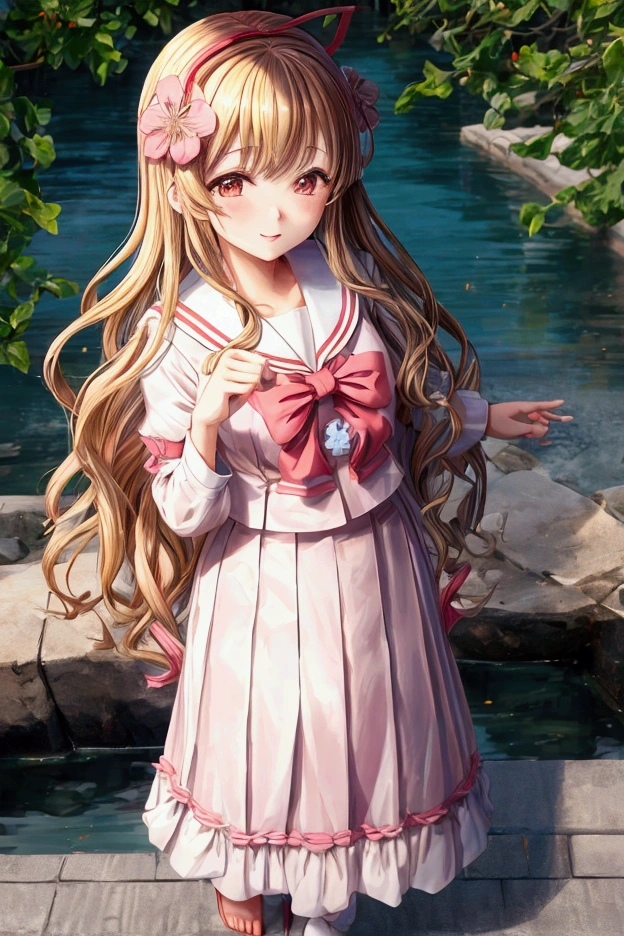 yukari, yuzuki, (masterpiece),(figure),(Highest quality:1.3),Accurate anatomy, Detailed hair, Sailor suit,Wavy Hair, Perfect Face, , Blurred Background, spring day,First Love,sunny day
