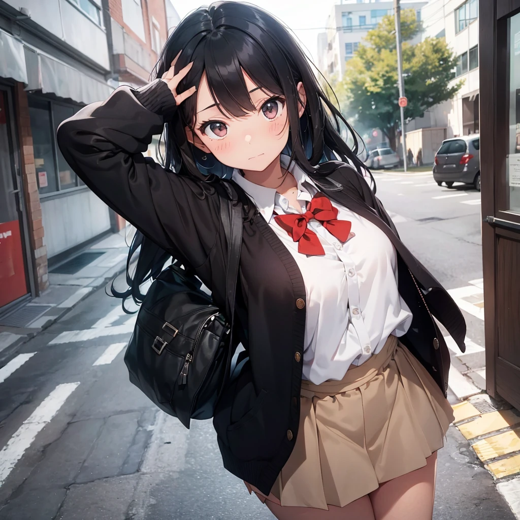 is a beautiful girl with freckled fair skin, with chin-length curly black hair and gray eyes, It is small in size about 1,50 tall, slenderbody, breasts small, waist with small curves, small ass, Standard thighs, , Smooth Soft Skin and Cute Cheeks {Hole} is most often seen wearing some variation of the school uniform, COM CAMISA BRANCA, gray skirt and red bow tie. She often wears a slightly oversized beige sweater with varying patterns on top.. The skirt that {Hole} It is seen most often and differs from the other girls' uniforms in that it is longer., resting just above the knees in the hem, and features a checkerboard pattern. Furthermore, She usually wears white knee-high socks and wears panties under her skirt.