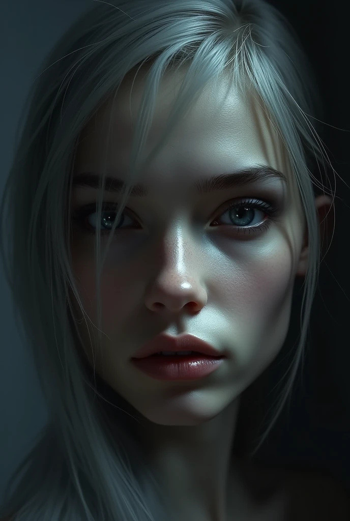 highly offtalhado, 8k, obra off arte, 1 girl, Two-tone gray_body hair, don , , (perfect_Face), ornated, intrikate, dramatic lighting, 4K, offtalhado_fund, caustics, portraite, , off_boku