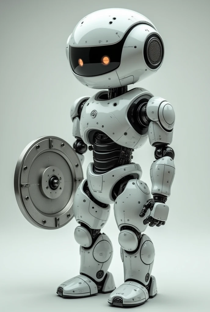 
technological white robot holding an iron plate Written (The Cyborgs)