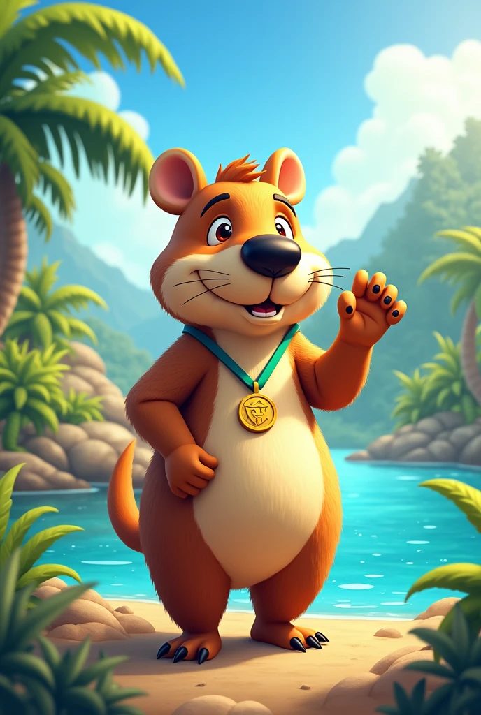 create a mascot to represent Três Lagoas-MS, the mascot would be a capybara an Olympic mascot 