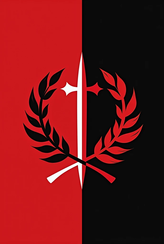 Verrières Football Club logo. Colors: red, black. One half of logo is red, another is black. Possible variants: sword, cross, book, heart.