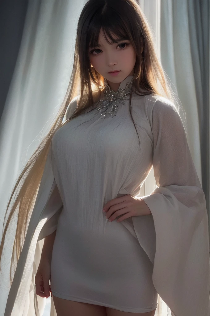 (RAW Photos, 最high quality), (Realistic, photo-Realistic:1.2), One girl, high quality, (Skin with attention to detail:1.4), Puffy eyes, Gorgeous Hair,  (Dark Room:1.3), (Rim Light:1.3), (It&#39;s dim:1.3), (Dark Night:1.3), indoor, Portraiture, Black Hair, Dark Background, short hair,  