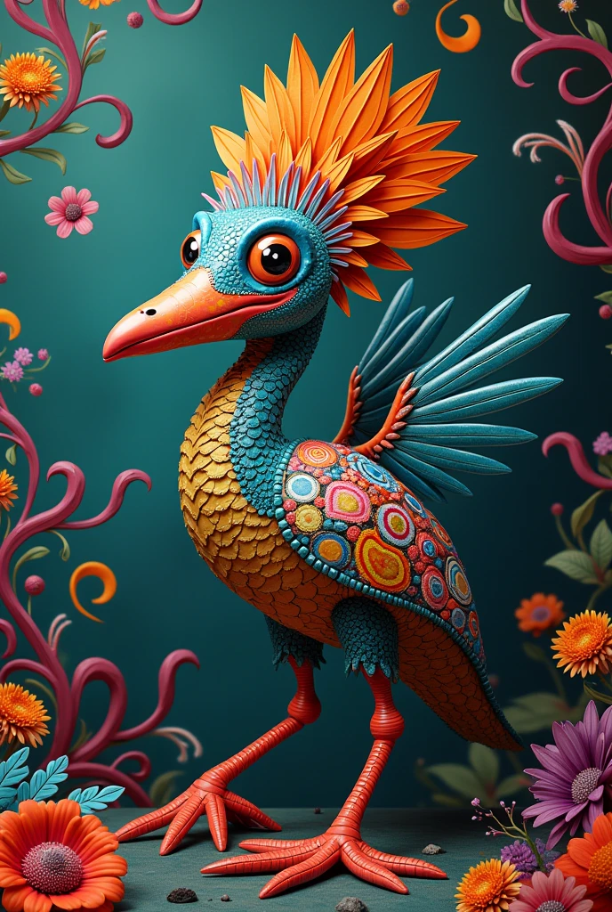 Alebrije created with the combination of a platypus, an octopus and a heron 