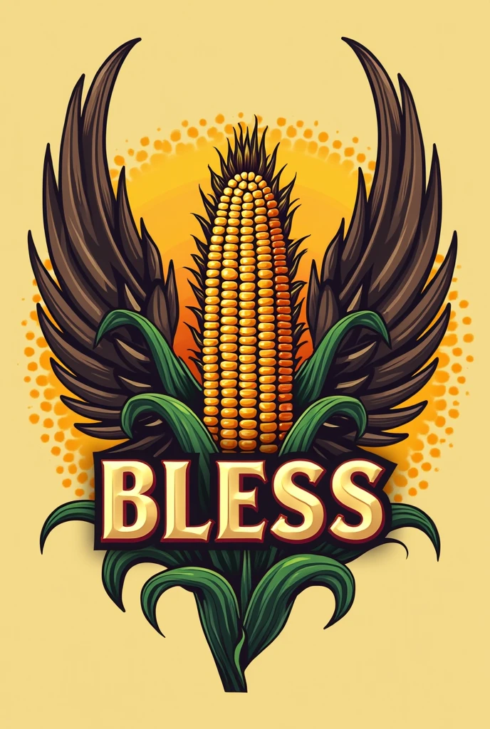 LOGO WITH THE NAME BLESS, INCLUDES CORN BACKGROUND, SKEWERS AND WINGS
