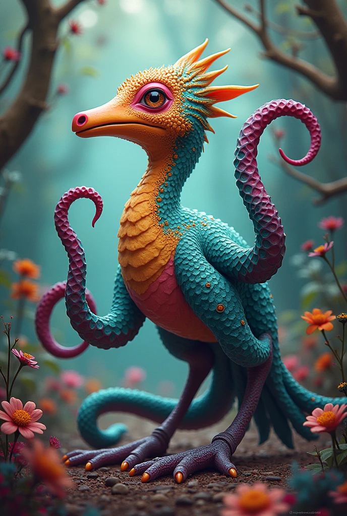 Alebrije created with the combination of a platypus, an octopus and a heron 