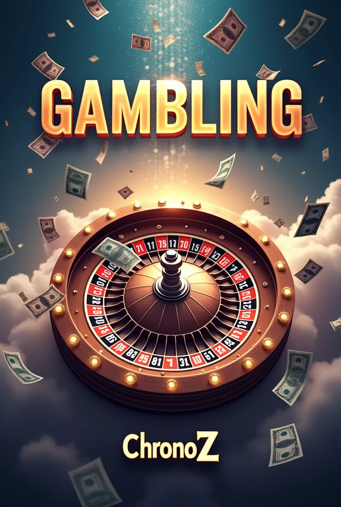 Couverture stylisée d'une roulette a sou avec de l'argent qui tombe du ciel et il est écrit en gros titres " JEUX D'ARGENT " et en bas en petit caractère " ChronoZ "