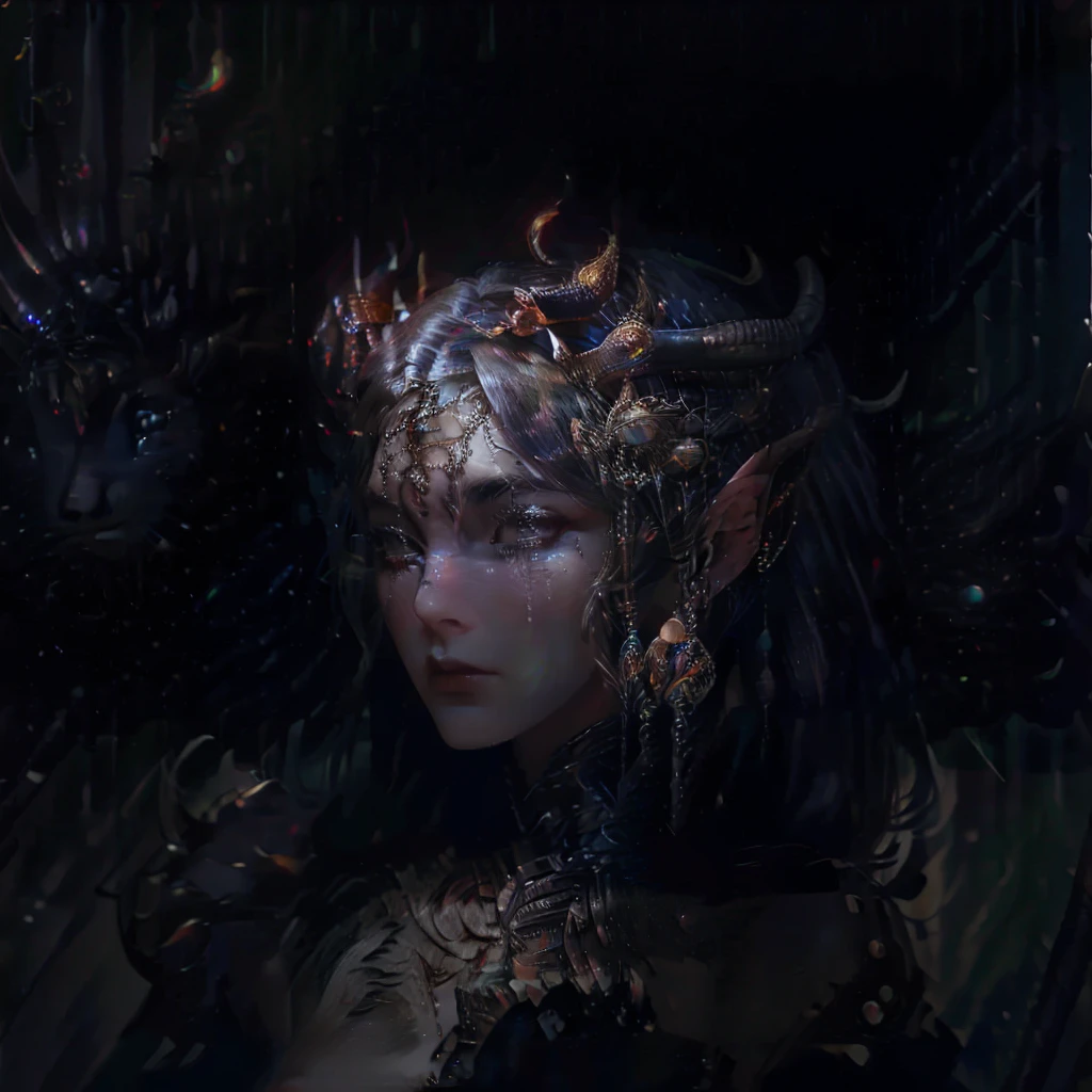 a female succubus seducing a female faun, extremely detailed, high quality, masterpiece, realistic, 1girl, red eyes, nude, beautiful detailed eyes, beautiful detailed lips, extremely detailed face and features, long eyelashes, detailed anatomy, sensual pose, fantasy, dark forest, moonlit night, chiaroscuro lighting, moody atmosphere, dramatic colors, deep shadows, cinematic composition