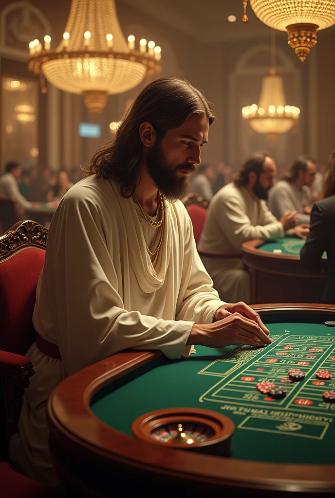 Jesus playing casino game