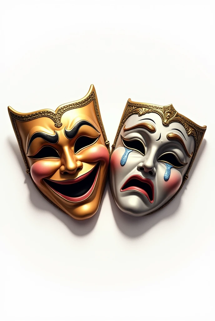 rpg illustration white background two Theatrical Mask one smiling and the other crying