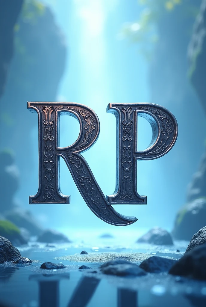 Make a 700 x 700 image with a light blue animated setting and the letters RP centered and large with legendary lettering, do it like an advertising poster