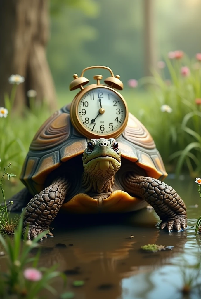 Turtle with a clock on its back