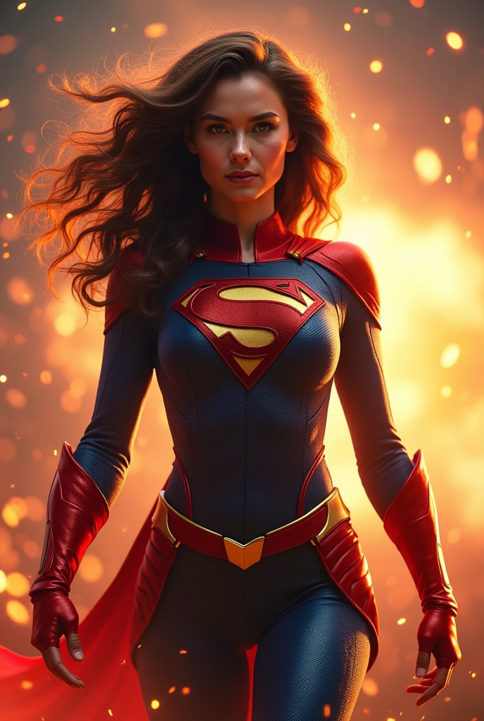 A poster of a superhero movie where there is a brunette superhero with curly hair
