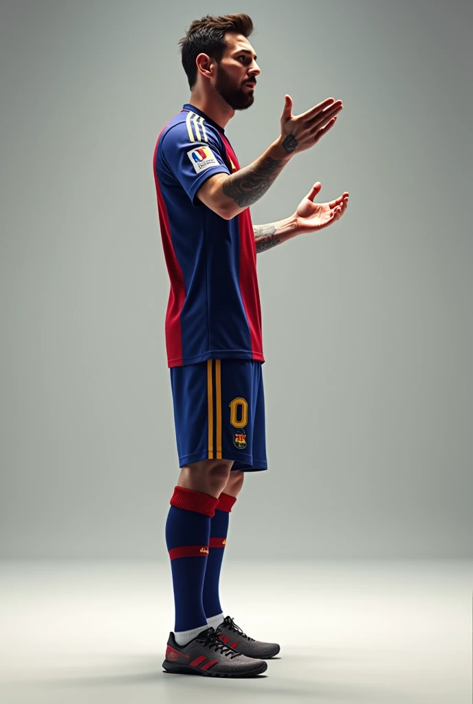 Messi type making a presentation gesture like Will Smith's