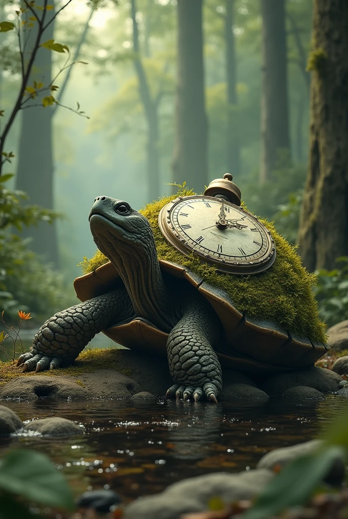 Turtle with clock behind its shell 