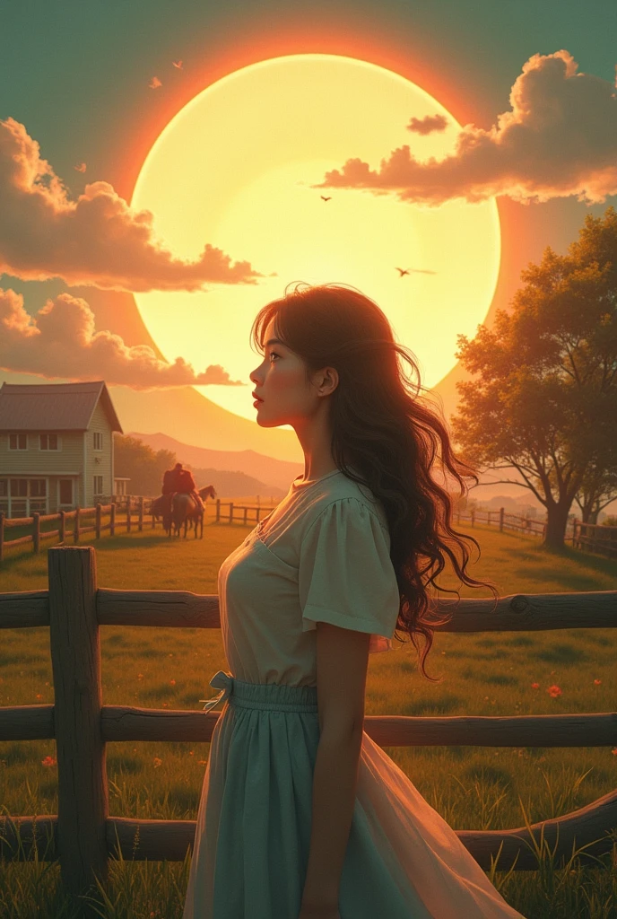 beautiful detailed girl, farm, circular logo, wooden fence, sun, horse, Rural Day, old school style, (best quality,4k,8k,highres,masterpiece:1.2),ultra-detailed,(realistic,photorealistic,photo-realistic:1.37),highly detailed,intricate,cinematic lighting,dramatic lighting,vibrant colors,warm tones,golden hour,detailed background,detailed textures,detailed environment