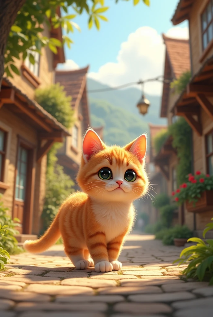Un joli chat promenant dans un petit village