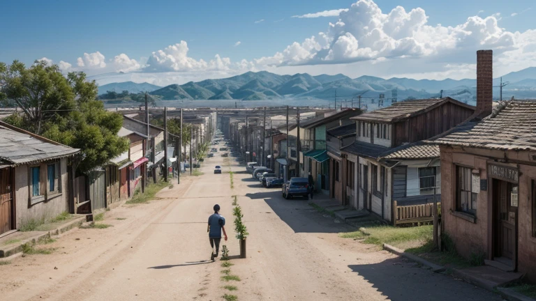 Transformando adversidades em oportunidades:
"A historical scene showing a resilient community overcoming challenges. Contrast between a difficult past and a hopeful, prosperous future. Individuals turning hardships into opportunities, with symbols of growth and success."