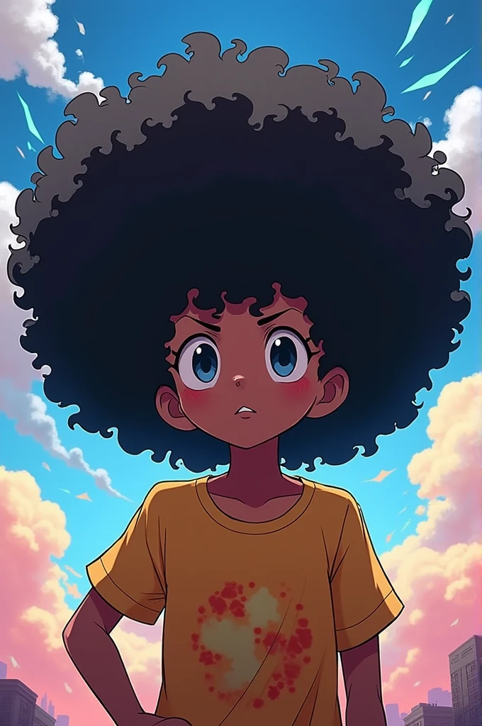 Afro anime character with incredible hair