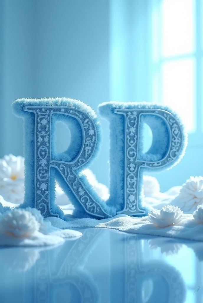 Make a 700 x 700 image with a light blue animated setting and the letters RP centered and large with legendary lettering, do it like an advertising poster