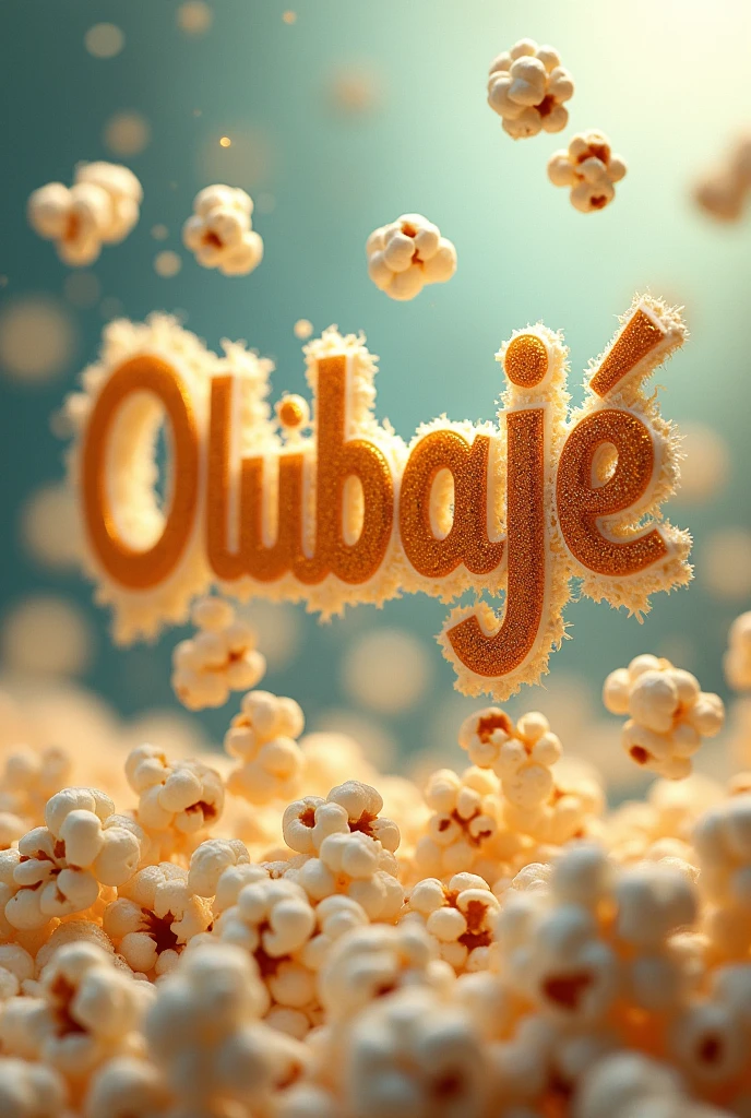The phrase Olubajé with popcorn hanging on it