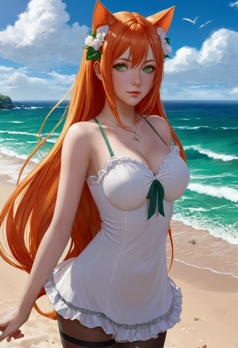Nino Nakano ,manos detalladas,dedos detallados,pose sexy,vestido playero con sombrero,costa del mar