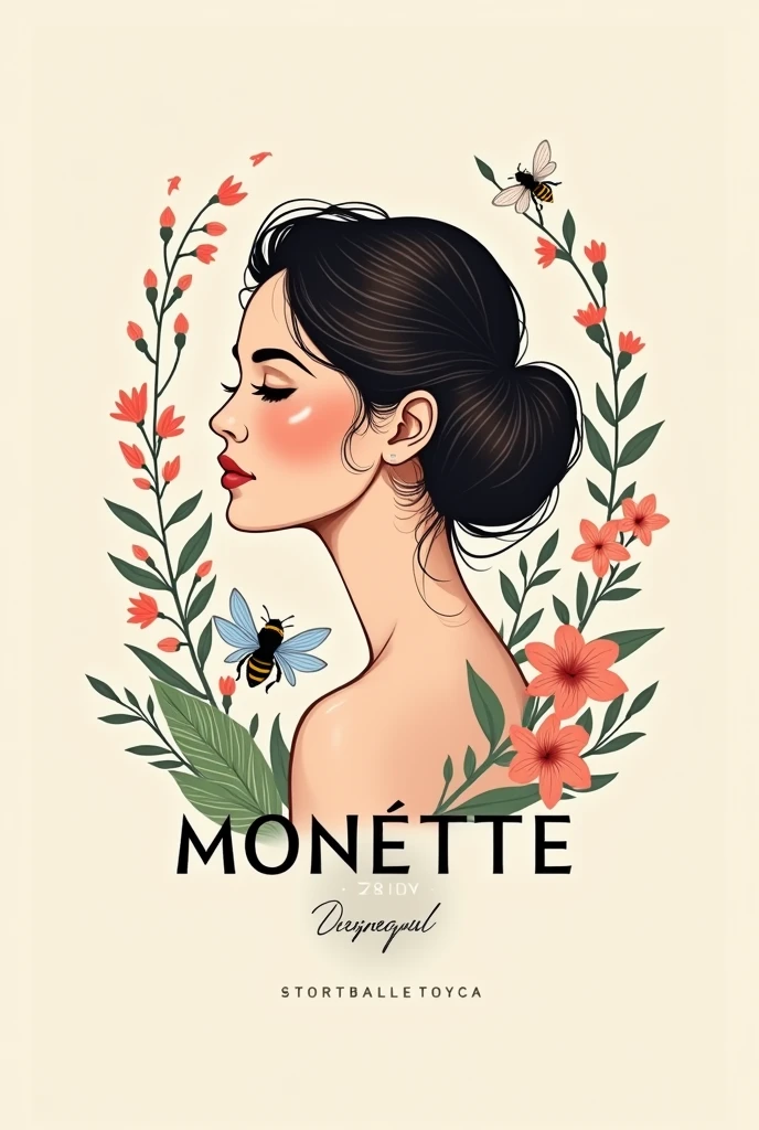 Hello, Please create a stylish logo, flirtatious, de la empresa mONETTE que es una empresa de perfumería natural. Use elements like the initial "m", a bee, flores, the profile of a woman who inspires beauty and/the elements that inspire confidence.