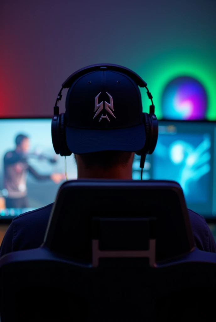 gamer man wearing cap facing computer
