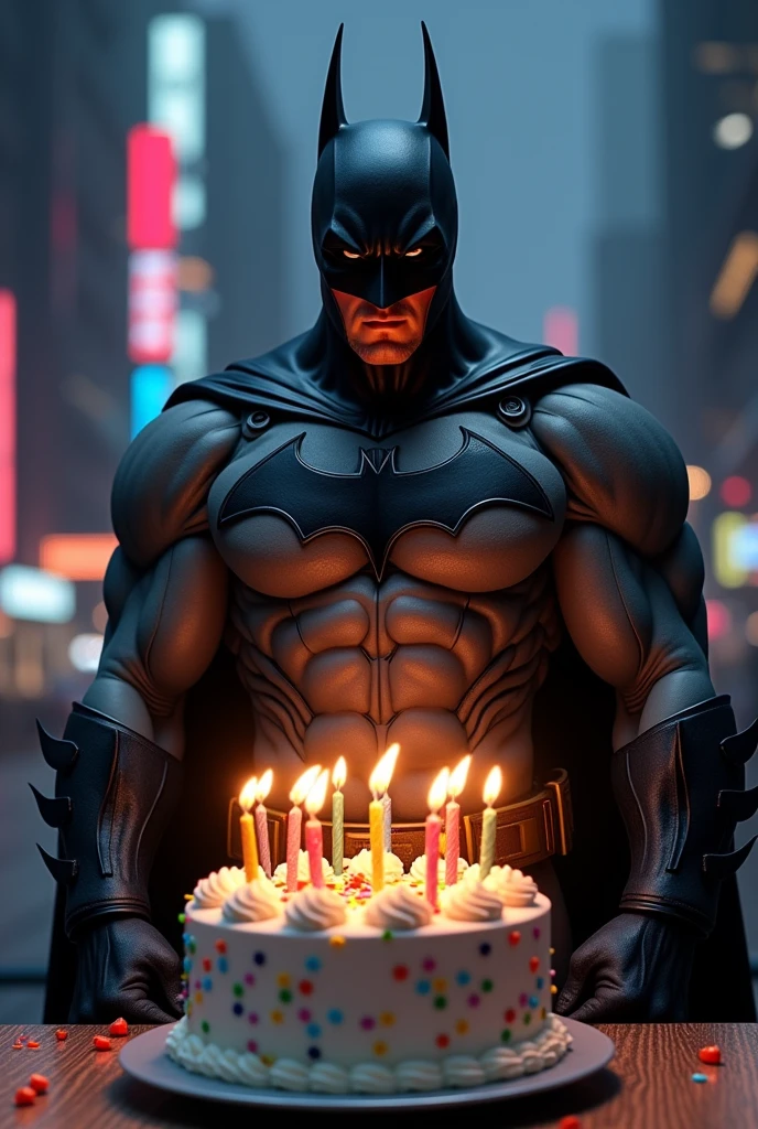 Batman with happy birthday cake