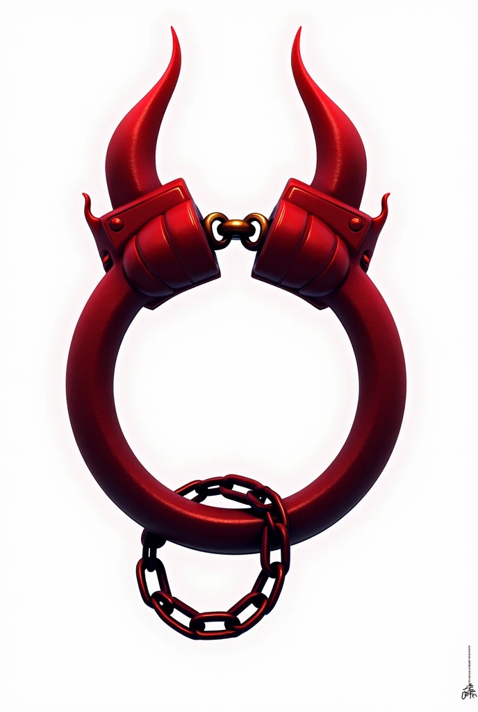 (logo design) sexy evil logo, a sexual striking red handcuff, adorned with demon horns and a sinuous chain tail extending from the base, dynamic and bold, emphasizing a dark theme, glossy finish, high-resolution, creating an impression of sexuality and power. White background.