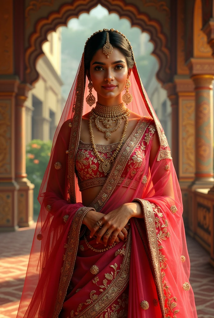 A beautiful lady wearing a Indian wedding dress