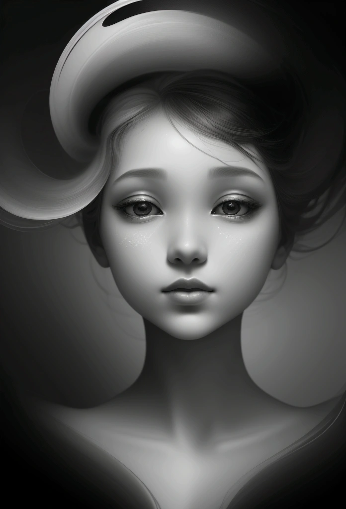 I AM a work of art A PERFECT FRONT-FACED PORTRAIT OF DIFFERENT RACES THAT SEE ALL AND THAT USES ALL THE ELEMENTS OF OTHER WORLDS surreal that IS the abstract form of a beautiful woman. His figure is composed entirely of intertwined SURREAL CHAOS that come in and out, forming A BODY FROM ANOTHER WORLD. THINGS vary in thickness, some daring and others fine, creating a sensation of depth and movement, reveals a serene and hopeful expression. The background is a dreamlike swirl of soft pastel colors that blend seamlessly with the lines., suggesting an otherworldly landscape. Subtle touches of light radiate from its shape, symbolizing hope and inner strength, as if emerging from chaos into a world of possibilities. The overall effect is both delicate and powerful., and captures the essence of beauty and hope in an abstract and surreal style. NOTABLE DEPTH OF FIELD RULE OF THIRDS 24K PHOTOSHOP-LIKE FINISH COMBINES BLACK AND WHITE WITH BRIGHT COLORS