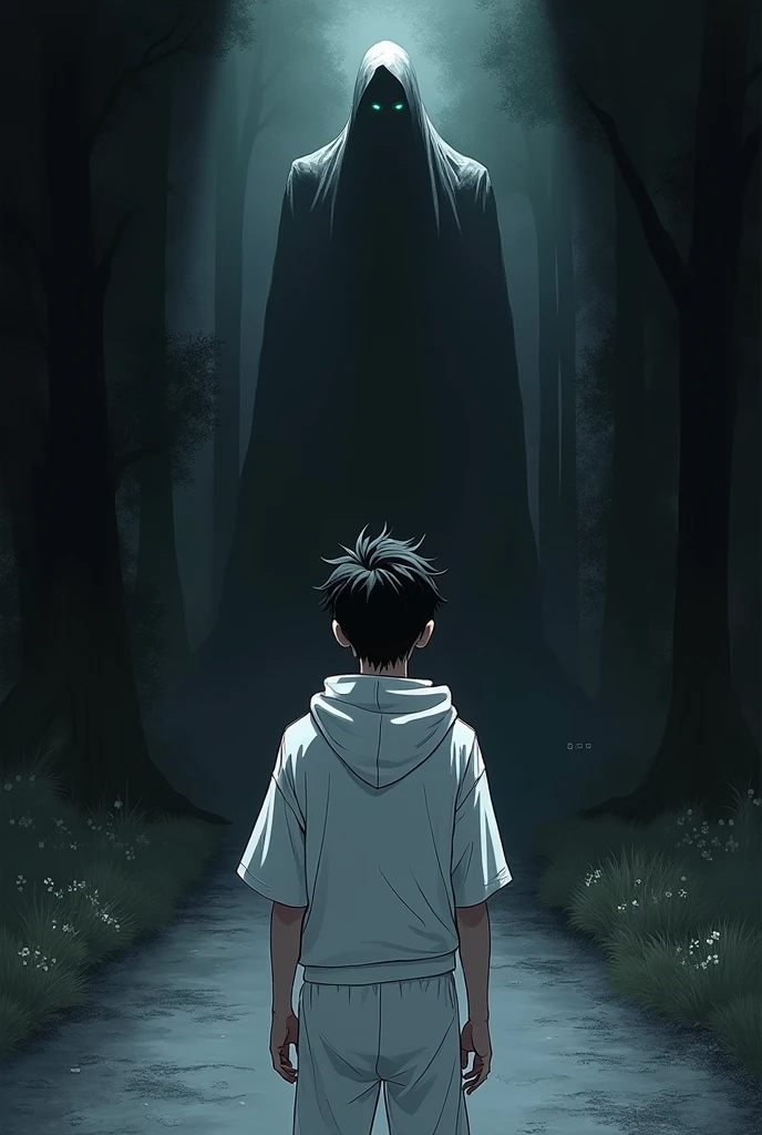 short hair boys 1,73 altar white Nike clothes background dark road style drawing evil face looking up