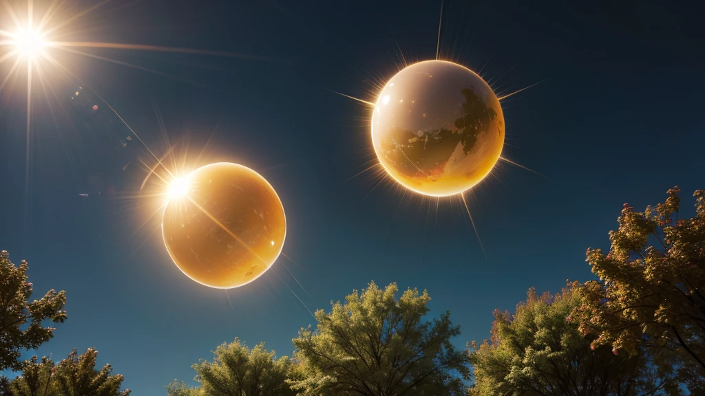 floating radiant golden sphere of light, solar energy all around illuminating the entire environment, realistic light