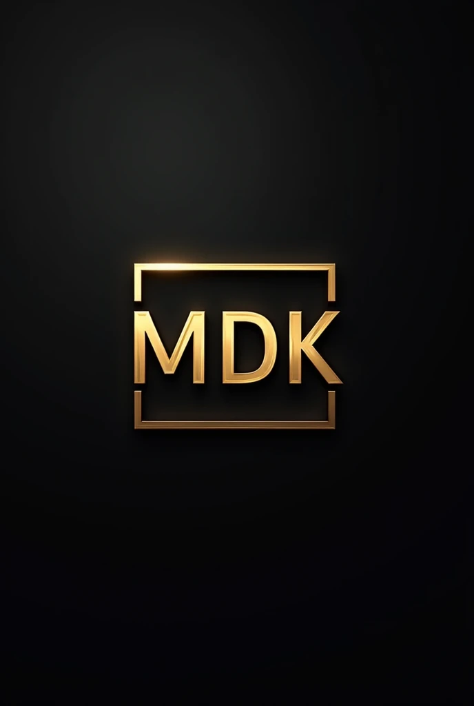 Create a logo for a company called "MDK" the black letters with the gold letter border and the dark background