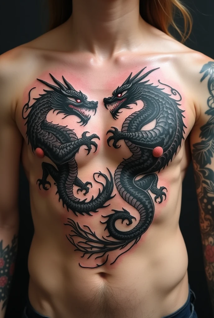 tattoo intertwining their bodies to form the yin and yang symbol. Raise two dragons in the midst of an epic battle,