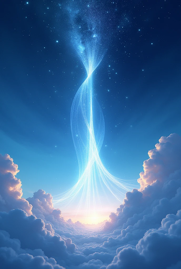 I want a picture of the sky during the day, in the middle of this sky a veil opens like a curtain showing a starry sky, no clouds, This descending veil must be a division between the night and day sky, as if the day were ahead of the night